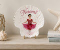 Personalized photo scallop shell keepsake featuring a young ballerina with the name Naomi